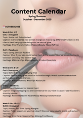 Spring/Summer Content Calendar (Oct–Dec 2025)